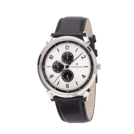 Pierre Cardin Pigalle Nine Silver Tone Black Leather Watch