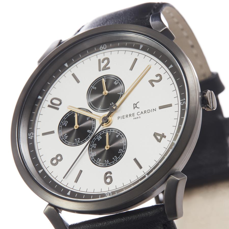 Pierre Cardin Pigalle Nine Gun Silver Tone Black Leather Watch