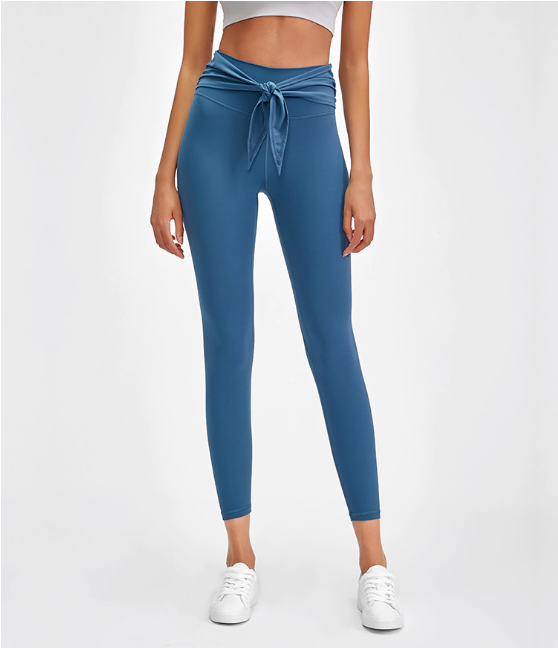 Ginhawa Athleisure Sandy Tie-Waist Semi-Cropped Yoga Pants in Blue