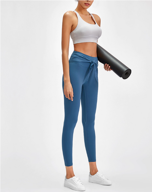 Ginhawa Athleisure Sandy Tie-Waist Semi-Cropped Yoga Pants in Blue