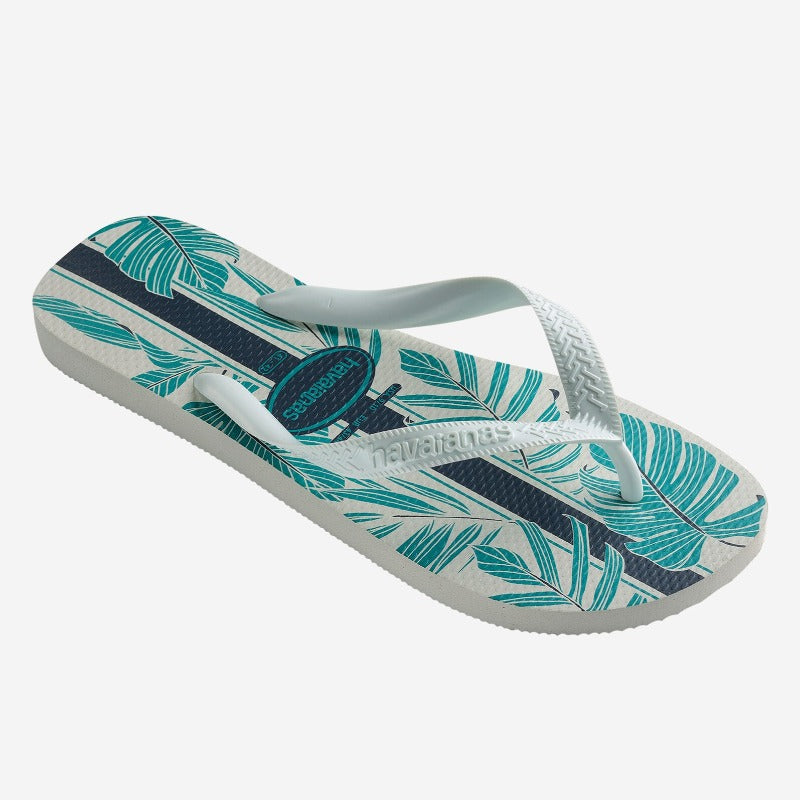 Havaianas Men's Top Aloha Flip Flops- White / White / Indigo Blue