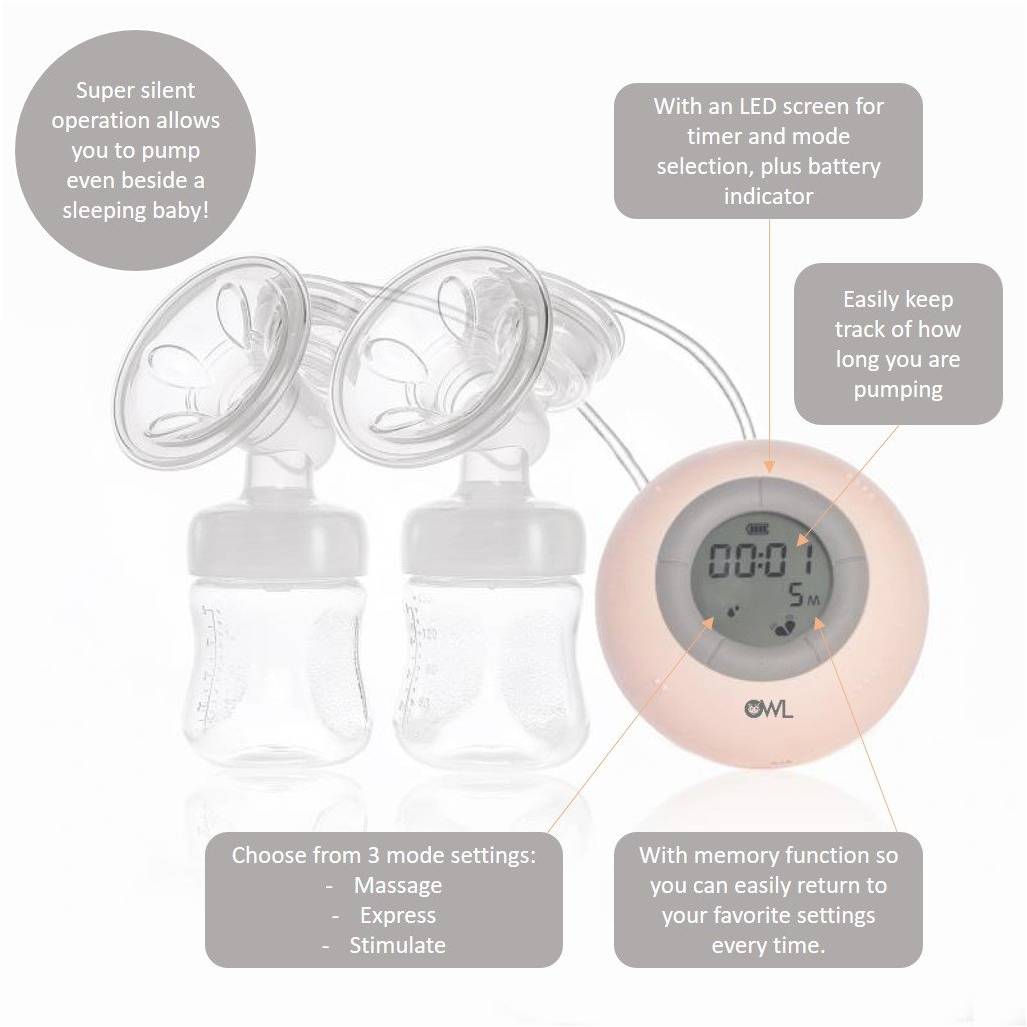 Owl Baby Double or Single Electric Rechargeable Breast Pump