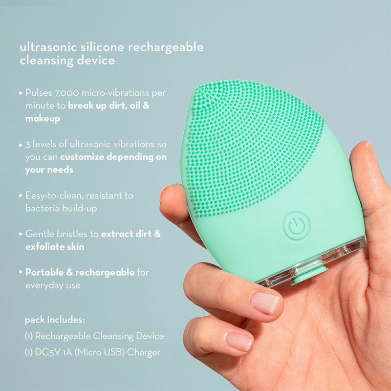 Happy Skin Ultrasonic Silicone Rechargeable Cleansing Device In Green